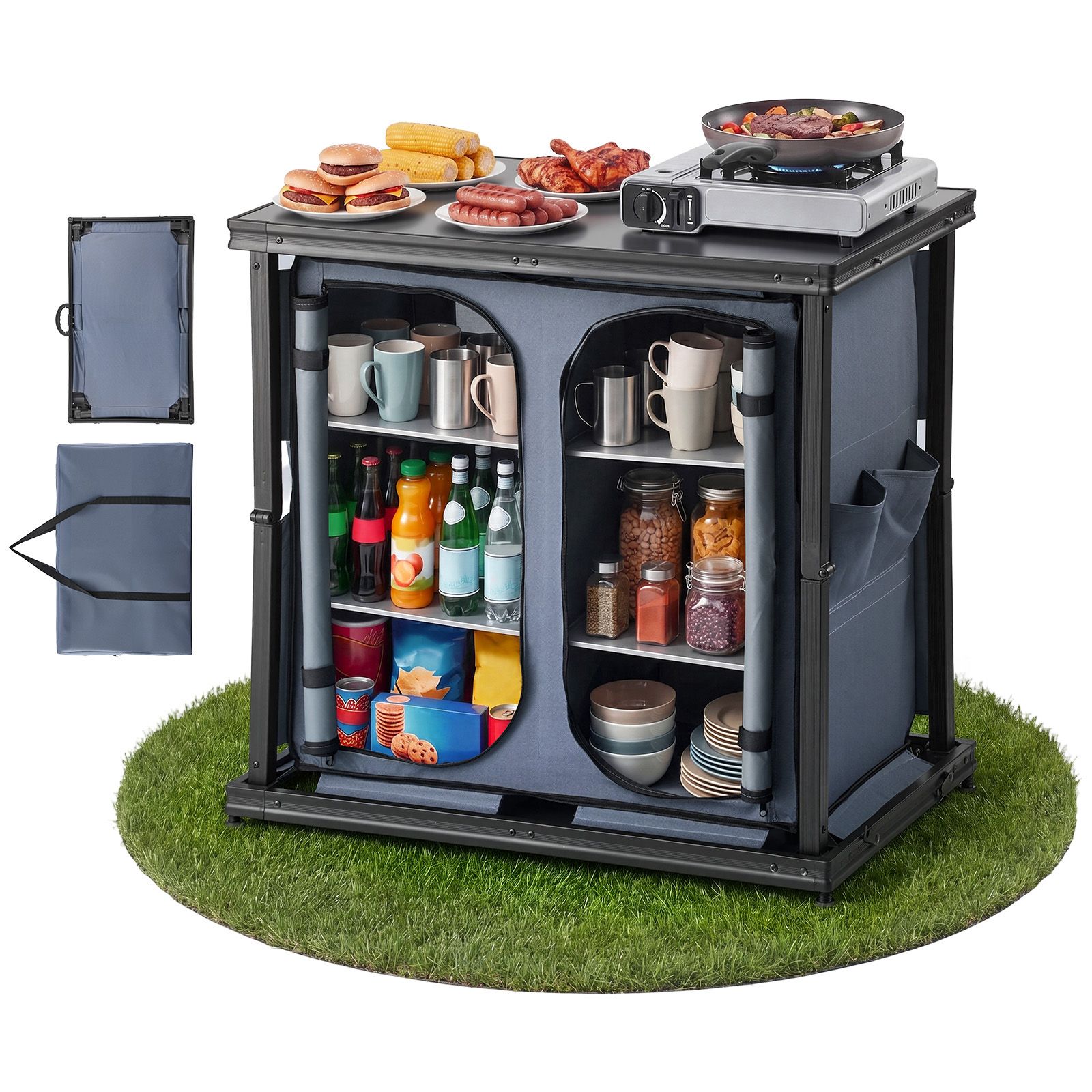Camping Cooking Set Compact - Armário de Armazenamento Dobrável para Camping,